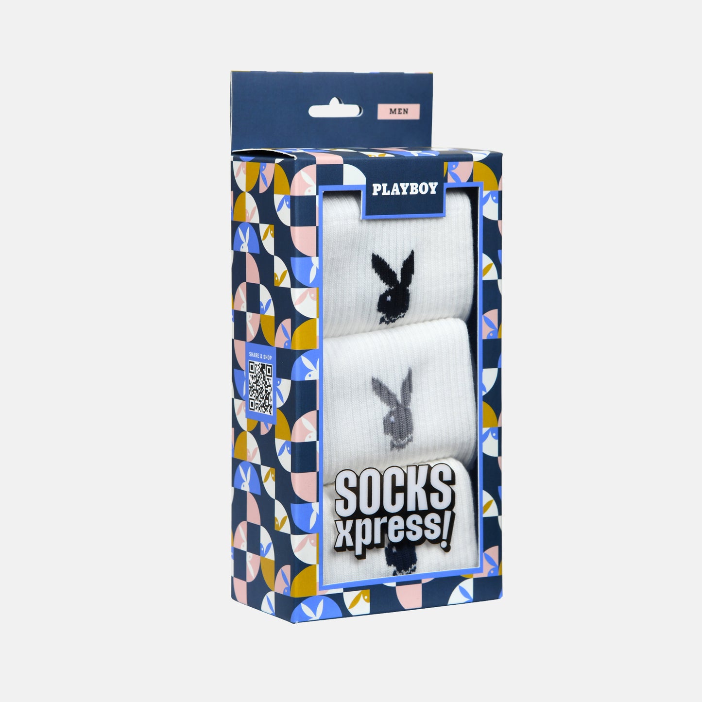 Men’s Playboy White High Ankle Socks