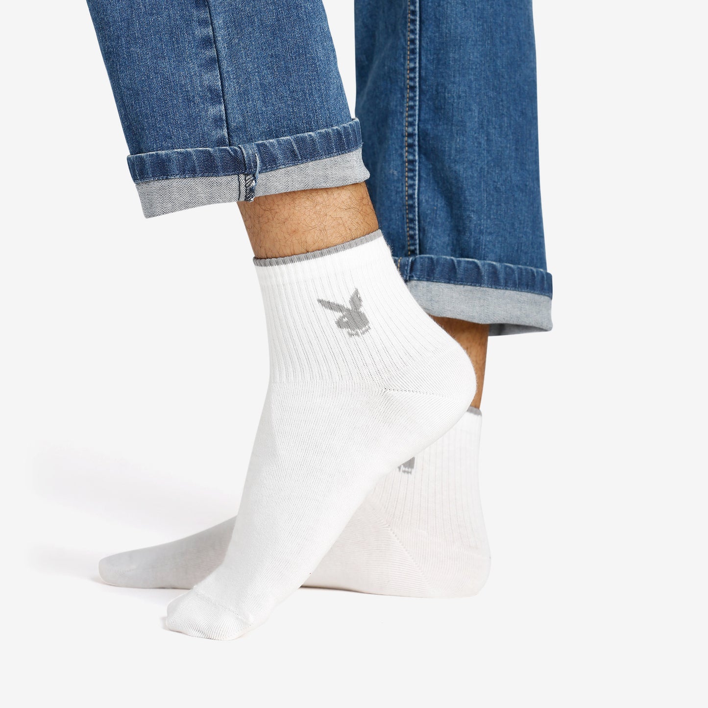Men’s Playboy White High Ankle Socks