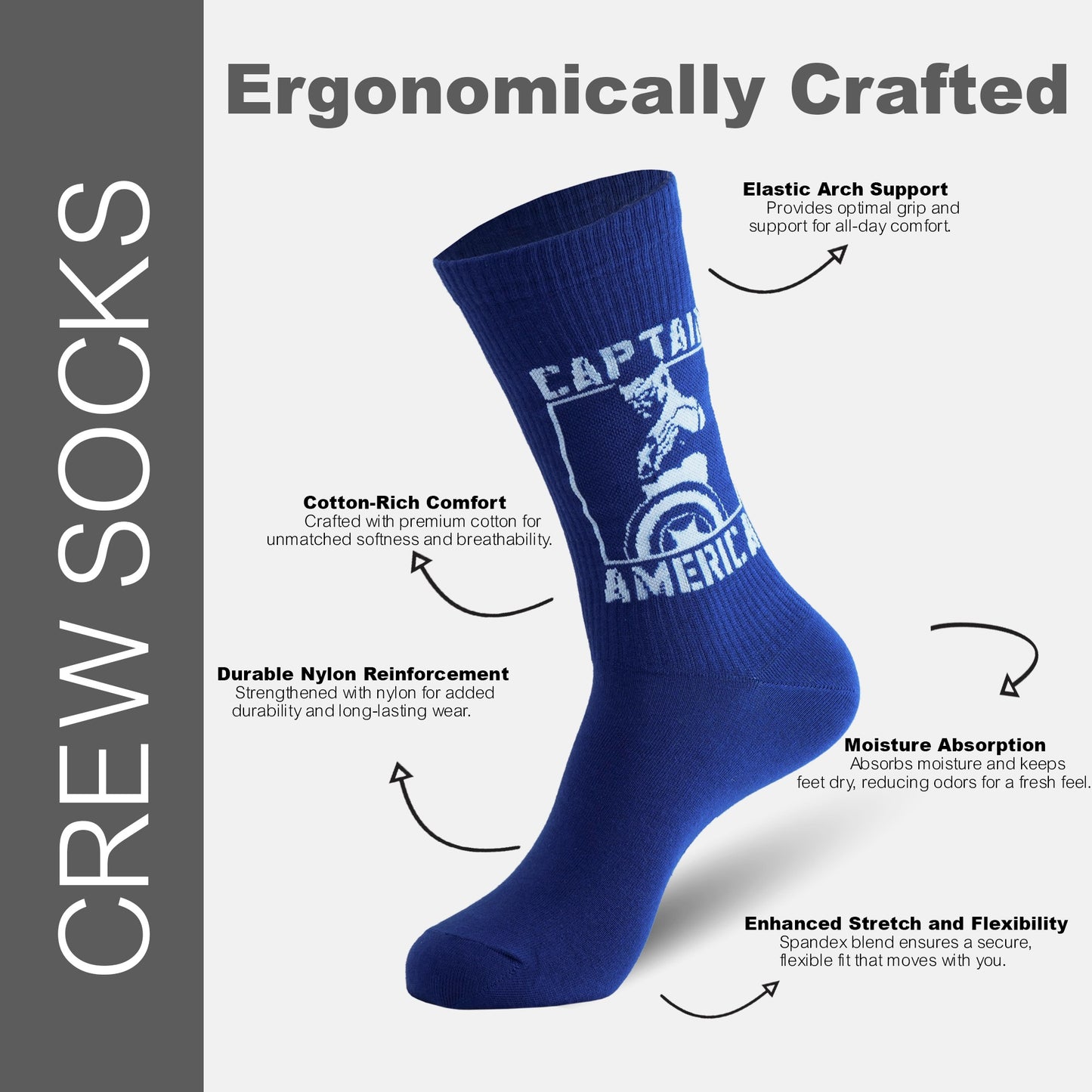 Men's Marvel Captain America Crew Socks