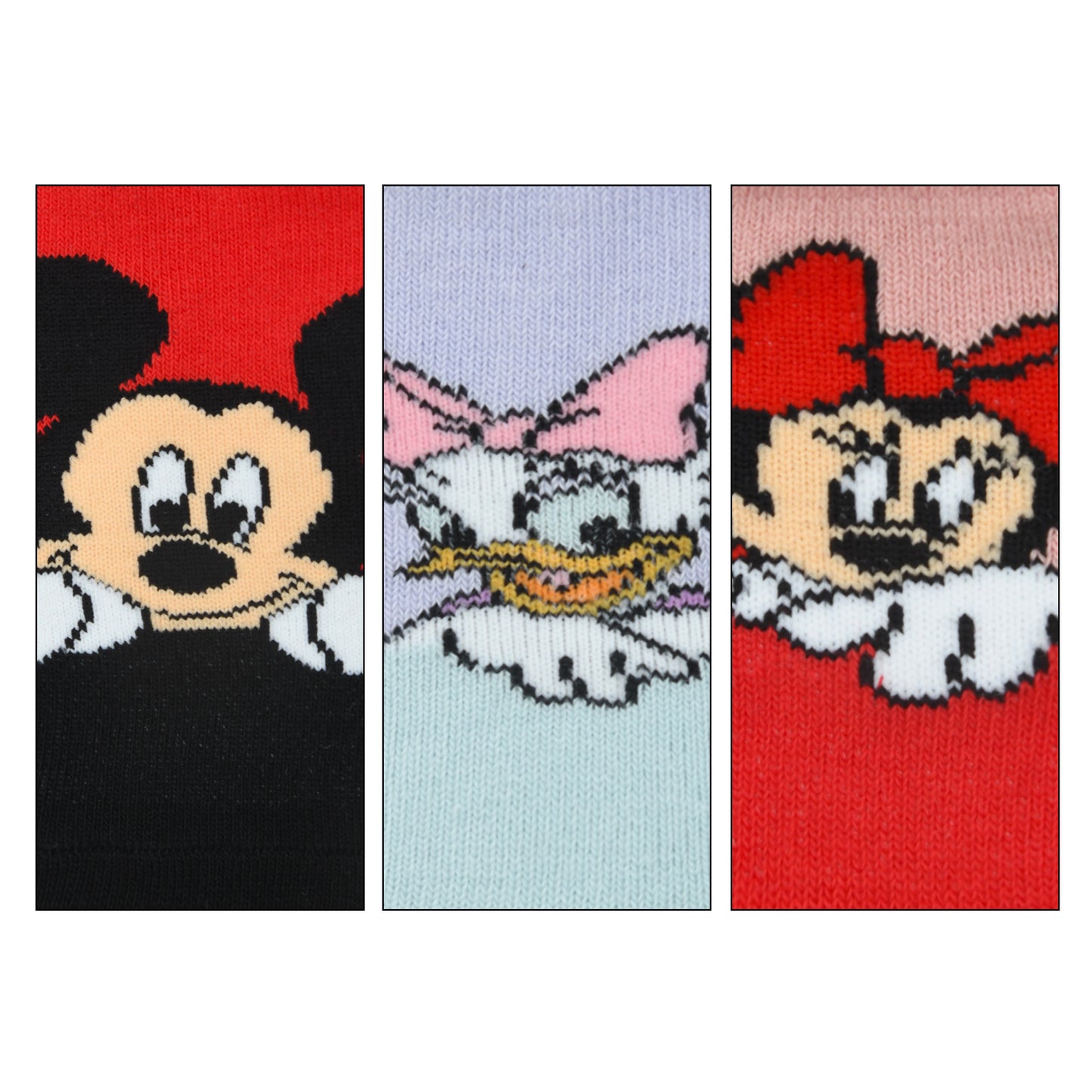 Balenzia X Disney Character Anti-skid Lowcut Socks for Kids- Mickey & Minnie (Pack of 3 Pairs/ 1U) (Red, Balck, Blue) - Balenzia