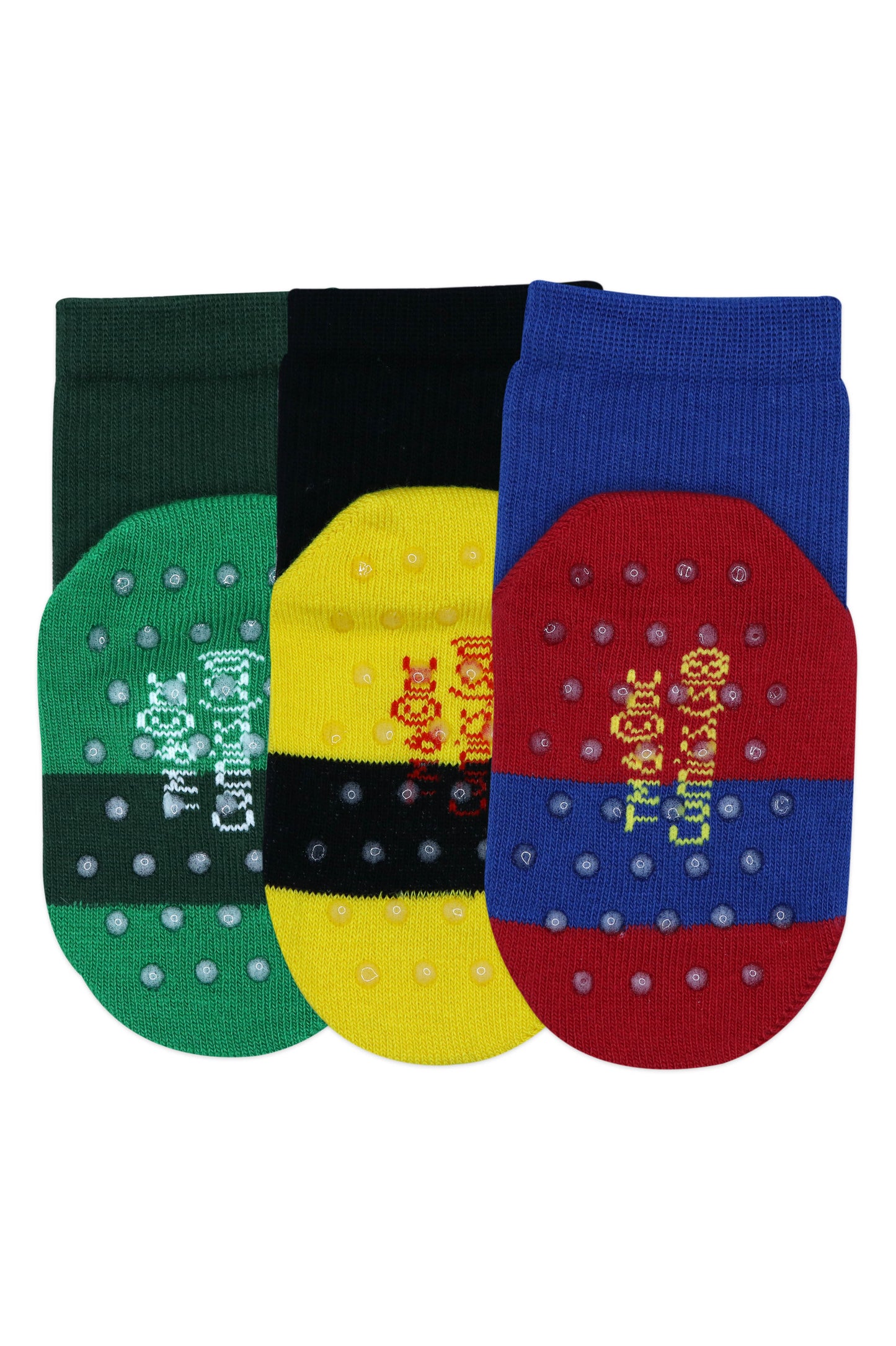 Justice League By Balenzia High Ankle Socks for Kids with Anti-Skid Silicone Technology (Pack Of 3 Pairs/1U)(1-2 Years)(2-3 Years)Superman, Batman, Green Lantern - Balenzia