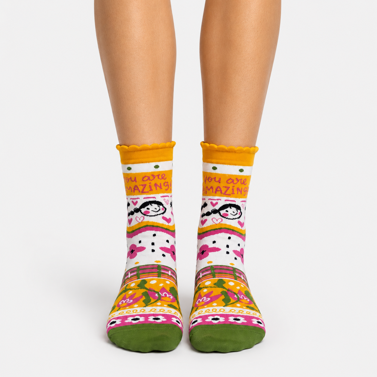 The Canvas ft. Alicia Souza women's crew socks, illustrated design detail