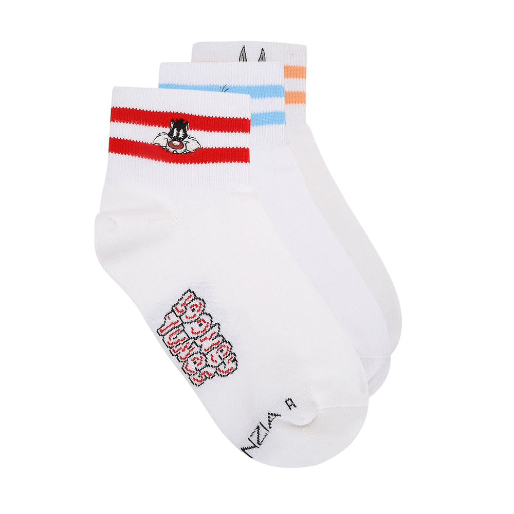 Women's Looney Tunes Cartoon Themed Embroidered High Ankle Socks | Multicolor | Pack of 3