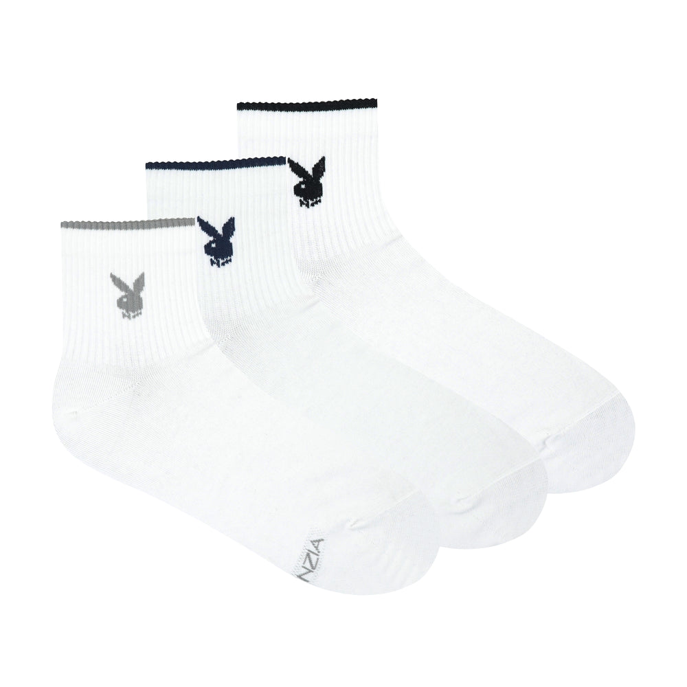 BALENZIA Men's Playboy White High Ankle Socks | 3-Pack | Free Size