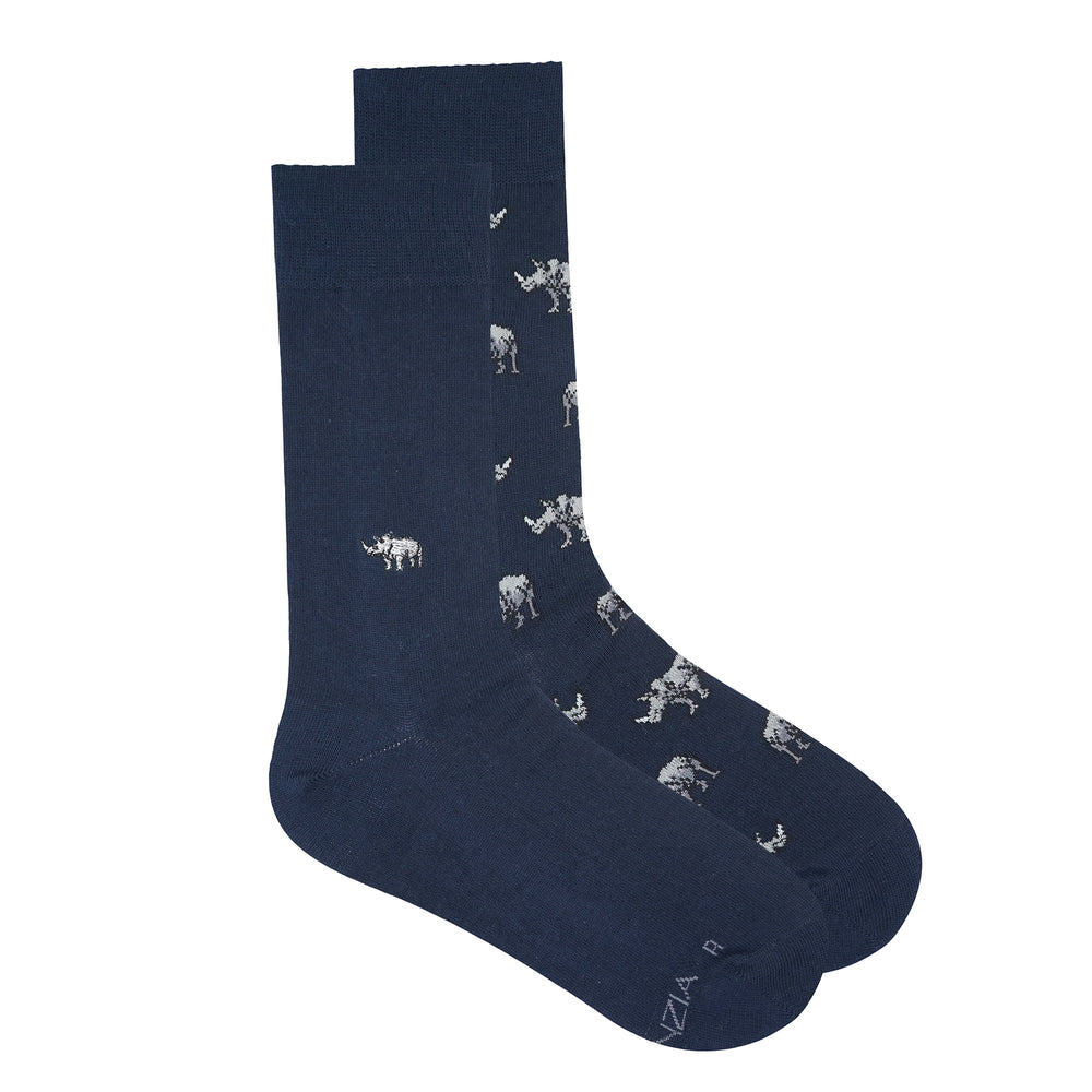 MEN'S WWF-INDIA NAVY FORMAL CREW SOCKS | 2-PACK | RHINO PRINT & EMBROIDERY | FREE SIZE