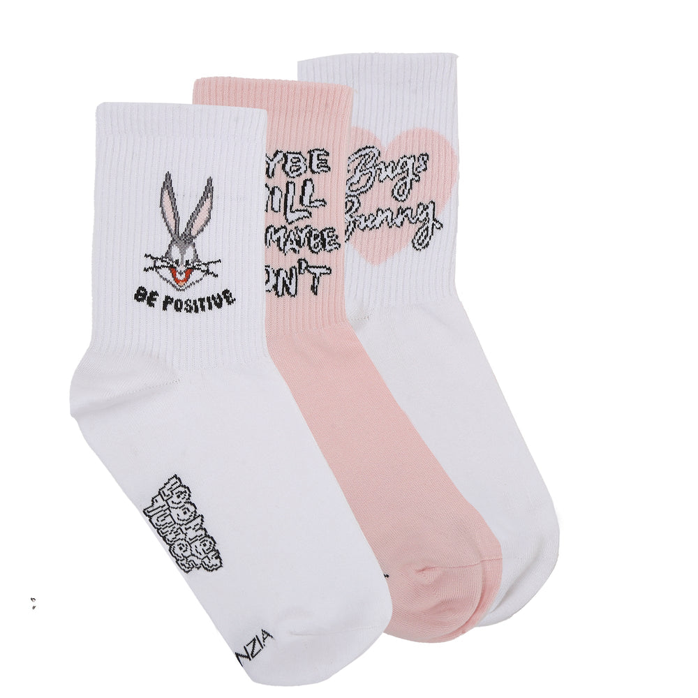 Women's Looney Tunes Cartoon Themed Ribbed High Ankle Socks | Multicolor | Pack of 3