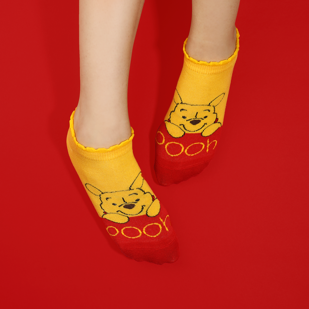 Balenzia x Disney Winnie the Pooh Lowcut socks for Women-Pooh,Piglet,Eeyore (Pack of 3 Pairs/1U)(Free Size) Yellow, Pink, Blue