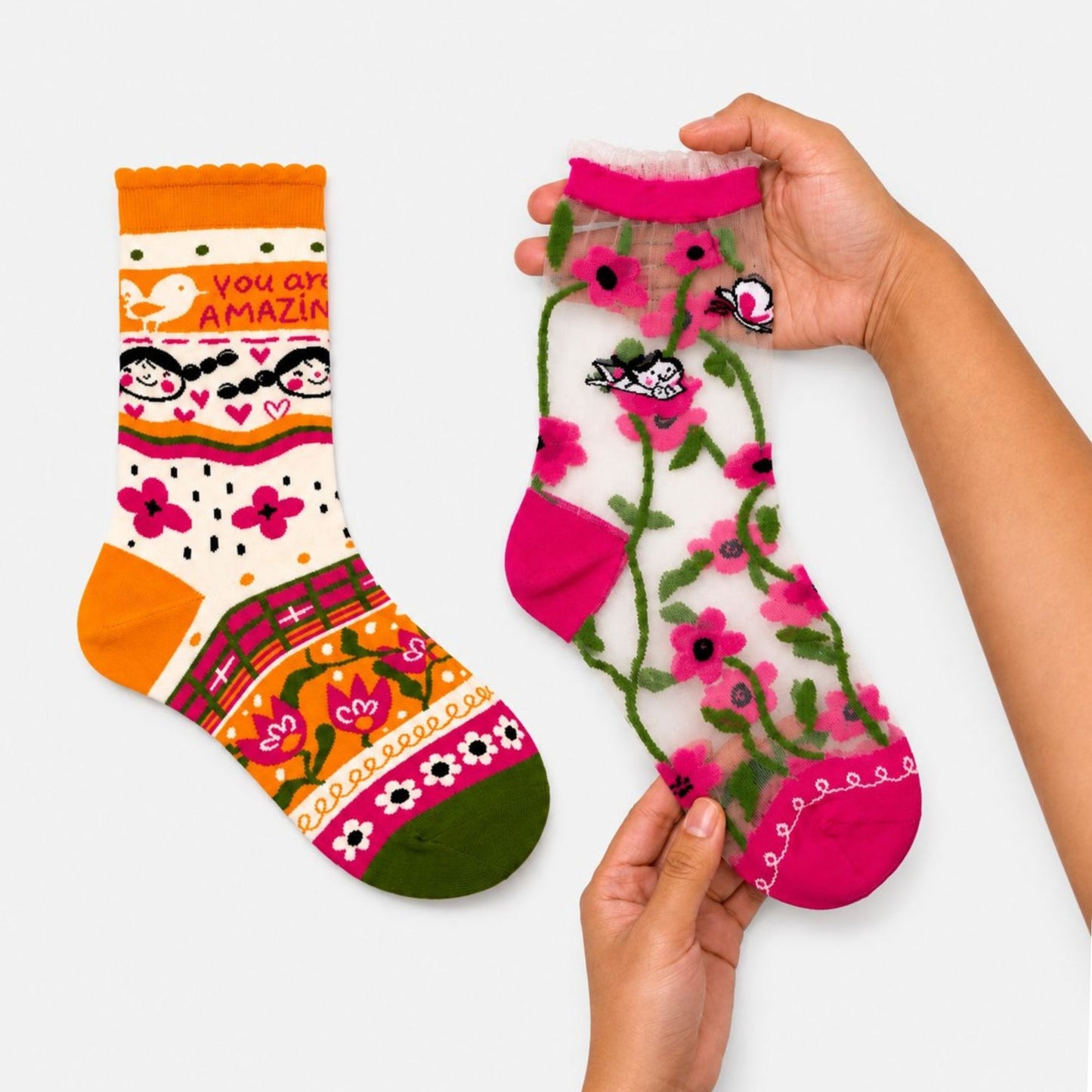 The Canvas ft. Alicia Souza women's crew socks, pack of 2, sheer Japanese yarn pair