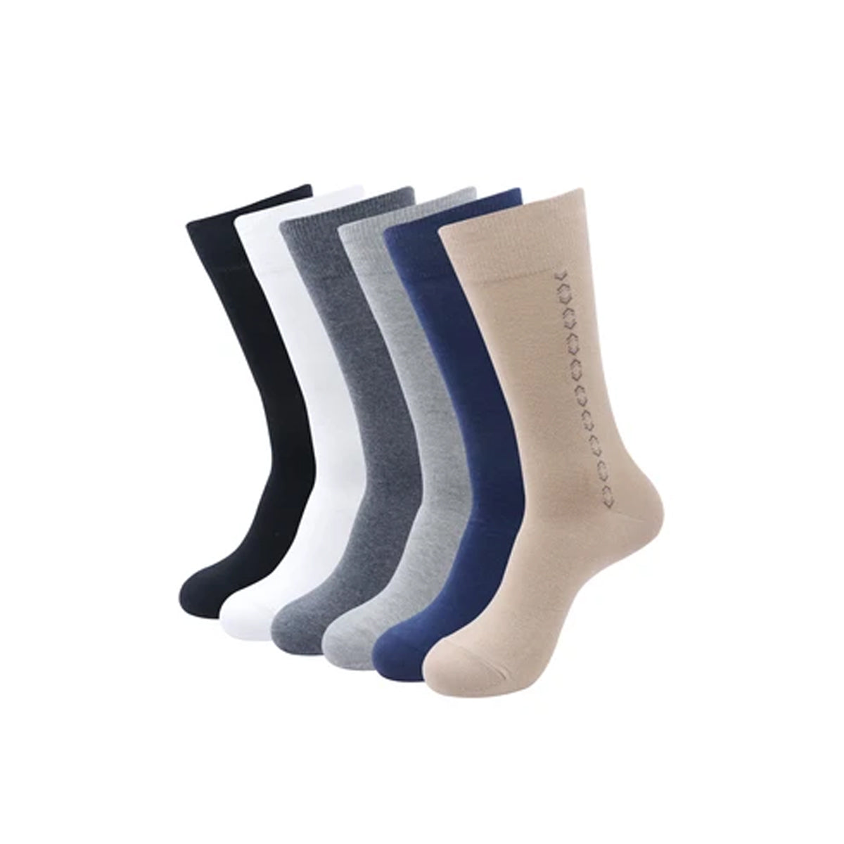 Balenzia Men's Motif Cotton Crew Socks- (Pack of 6 Pairs/1U) (Black,Beige,Navy,D.Grey,L.Grey,White) - Balenzia