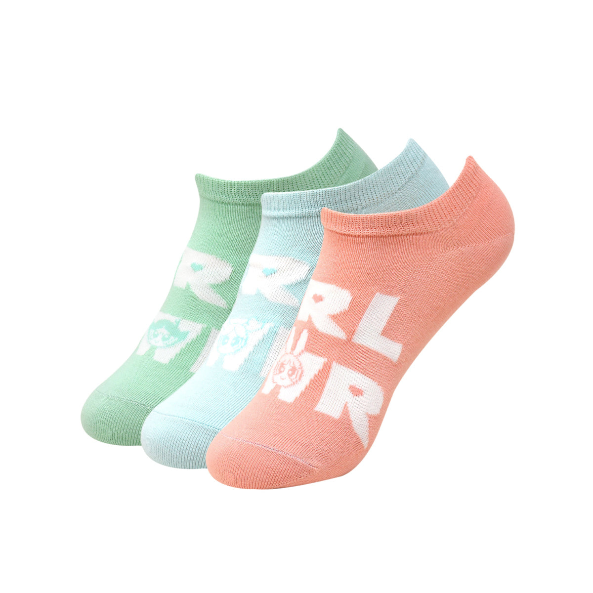 Powerpuff Girls Women Low Cut Socks by Balenzia- Pink, Blue, Green- (Pack of 3 Pairs/1U) - Balenzia