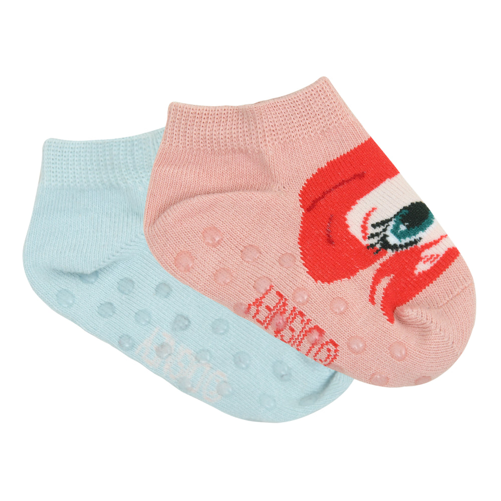 Balenzia x Disney Princess Anti-Skid Lowcut socks for Kids- Cinderella, Ariel (Pack of 2 Pairs/1U) (Pink, Blue) - Balenzia