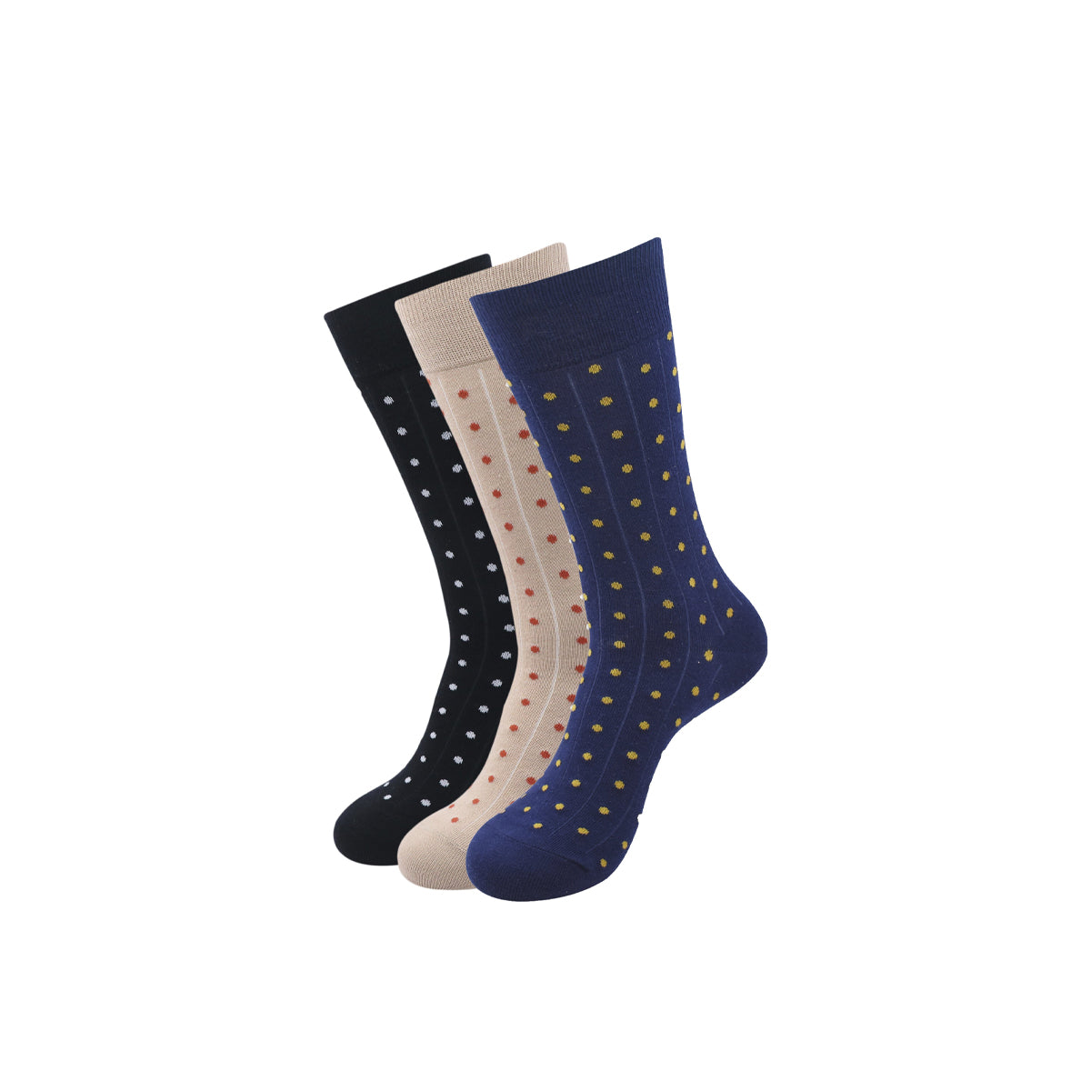 Balenzia Men's Polka Pattern Cotton Calf length socks- (Pack of 3 Pairs/1U)( Black,Beige,Navy) - Balenzia