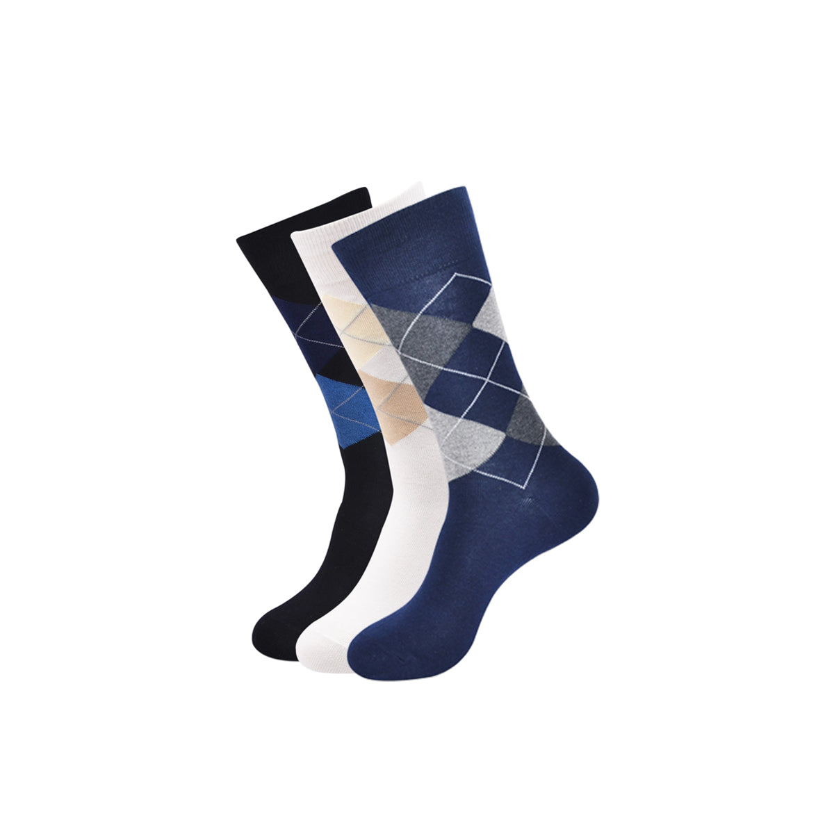 Balenzia Men's Classic Argyle Socks- (Pack of 3 Pairs/1U) (Black,White,Navy) - Balenzia