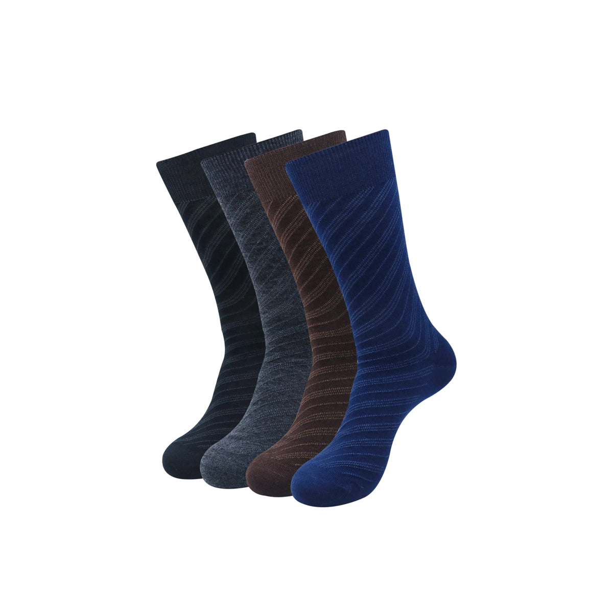 Balenzia Men's Woollen Diagonal Stripes design Crew Socks - Black, Navy, D.Grey,Brown- (Pack of 4 Pairs/1U) - Balenzia