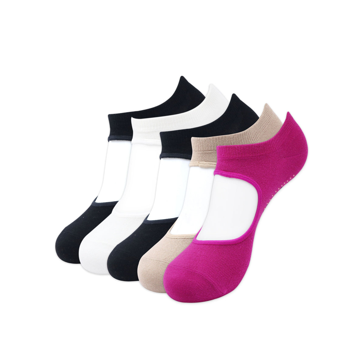 Balenzia Women's Anti Bacterial Yoga Socks with Anti Skid- (Pack of 5 Pairs/1U)- (Black,White,Beige,Pink) - Balenzia