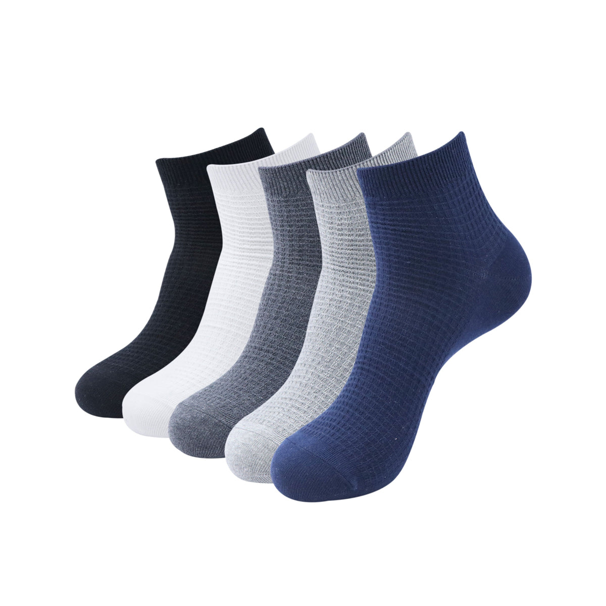 Balenzia Men's Cotton Ankle Socks-(Pack of 5 Pairs/1U)- (Black,Navy,D.Grey,L.Grey,White) - Balenzia