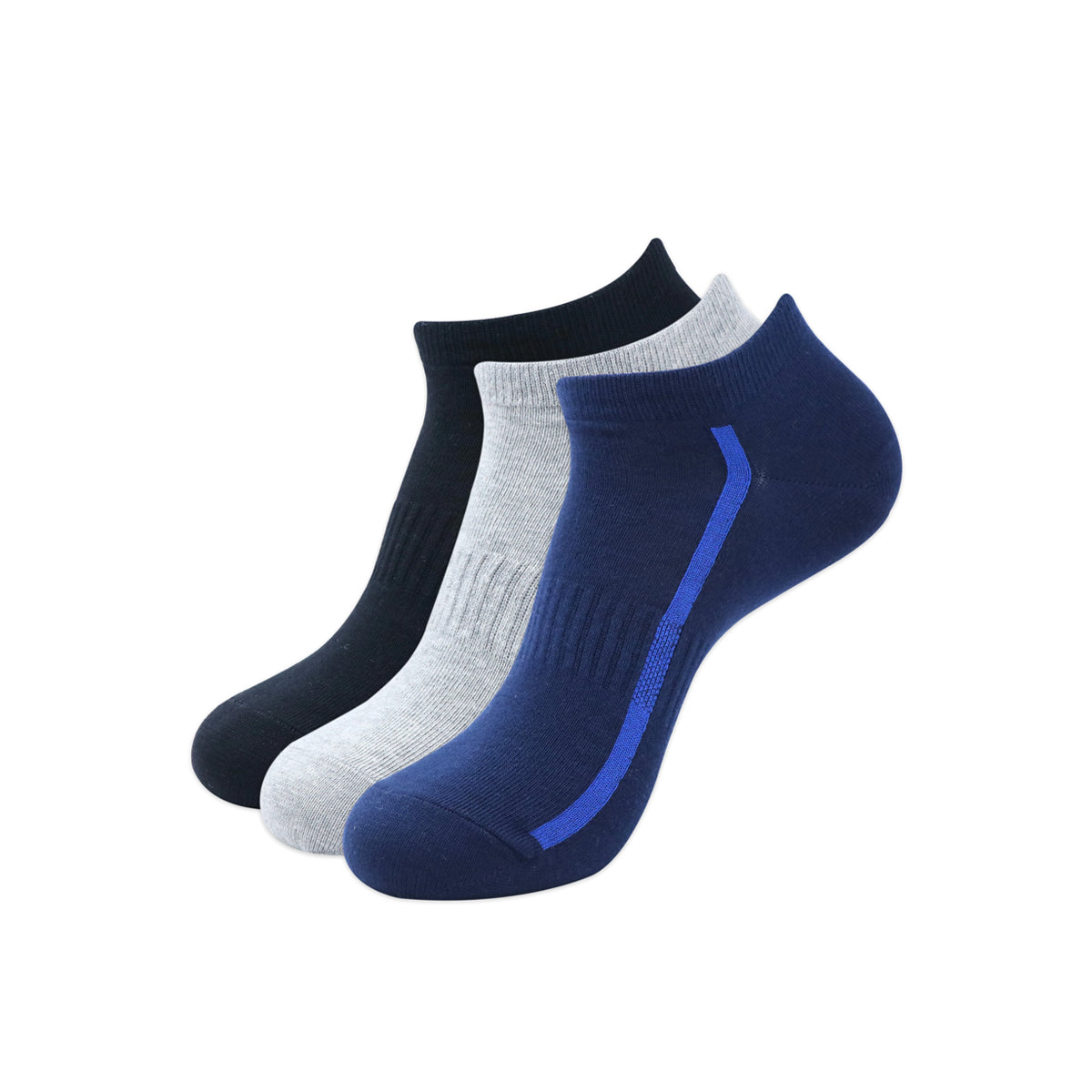Balenzia Men's Cotton Solid Ankle Socks, Free Size, (Pack of 3 Pairs/1U) (White/Black/L.Grey/D.Grey/Navy) - Balenzia
