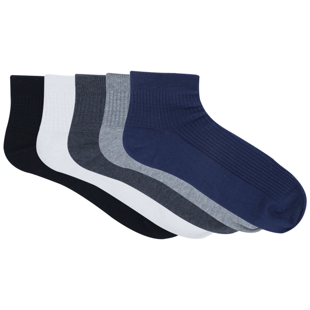 Balenzia Men's Cotton Ankle Socks-(Pack of 5 Pairs/1U)- (Black,Navy,D.Grey,L.Grey,White) - Balenzia