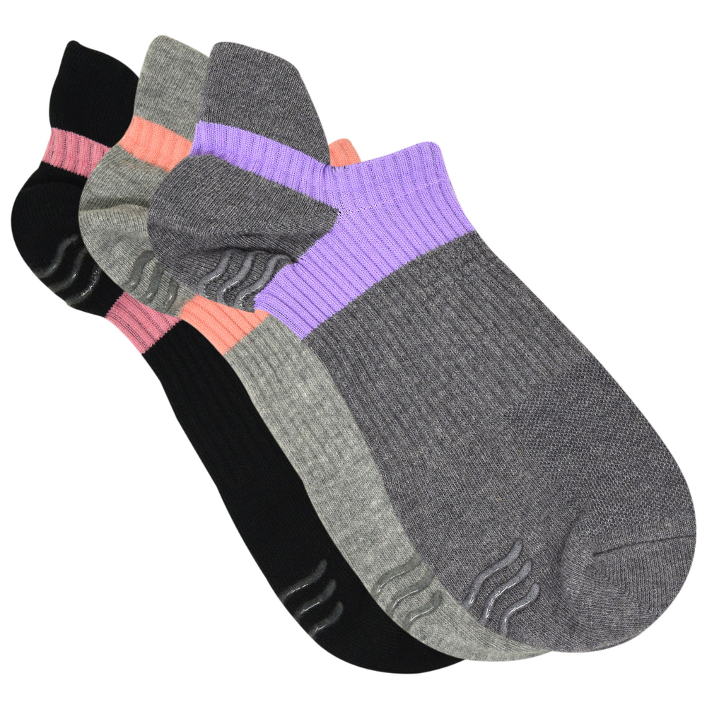 Balenzia Women's low cut, anti-skid gym socks with mesh knit- Black, Light Grey, Dark Grey-(Pack of 3 Pairs/1U) - Balenzia