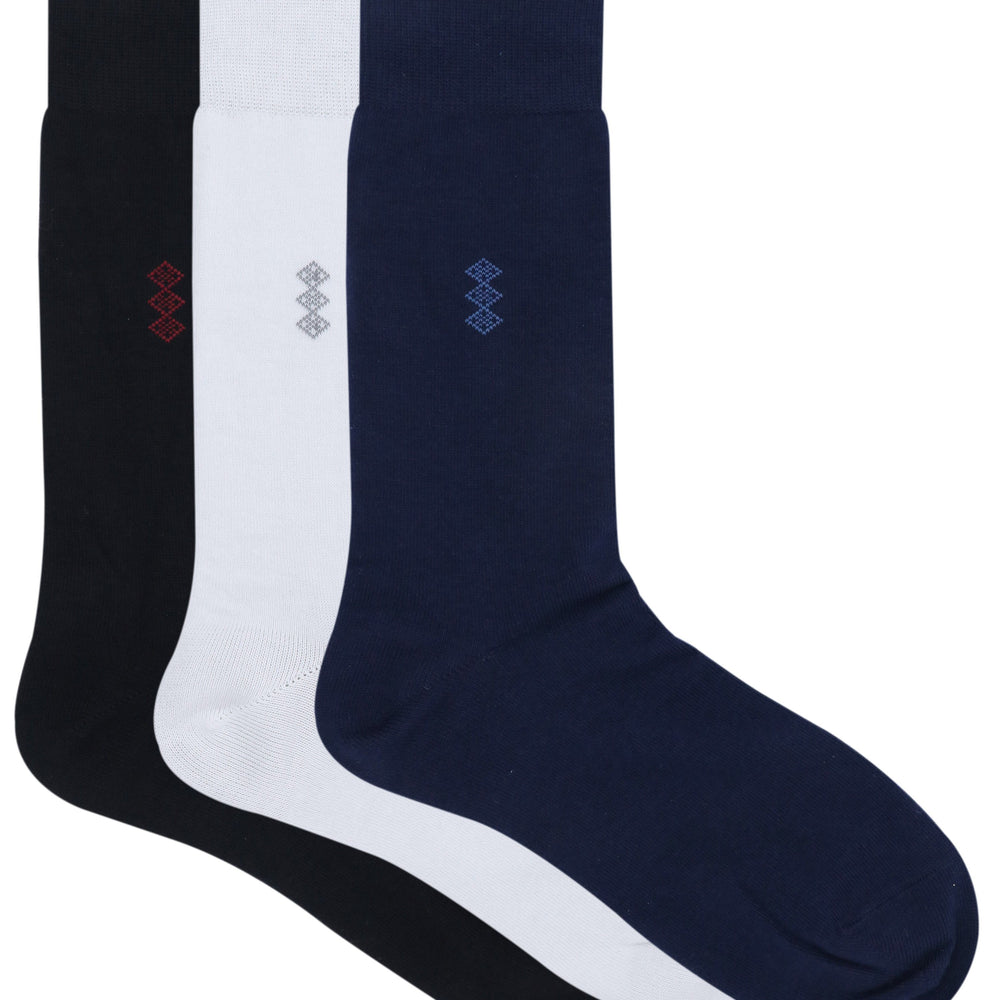 Balenzia Men's Motif Cotton Crew Socks- (Pack of 3 Pairs/1U)(Black,White,Navy) - Balenzia