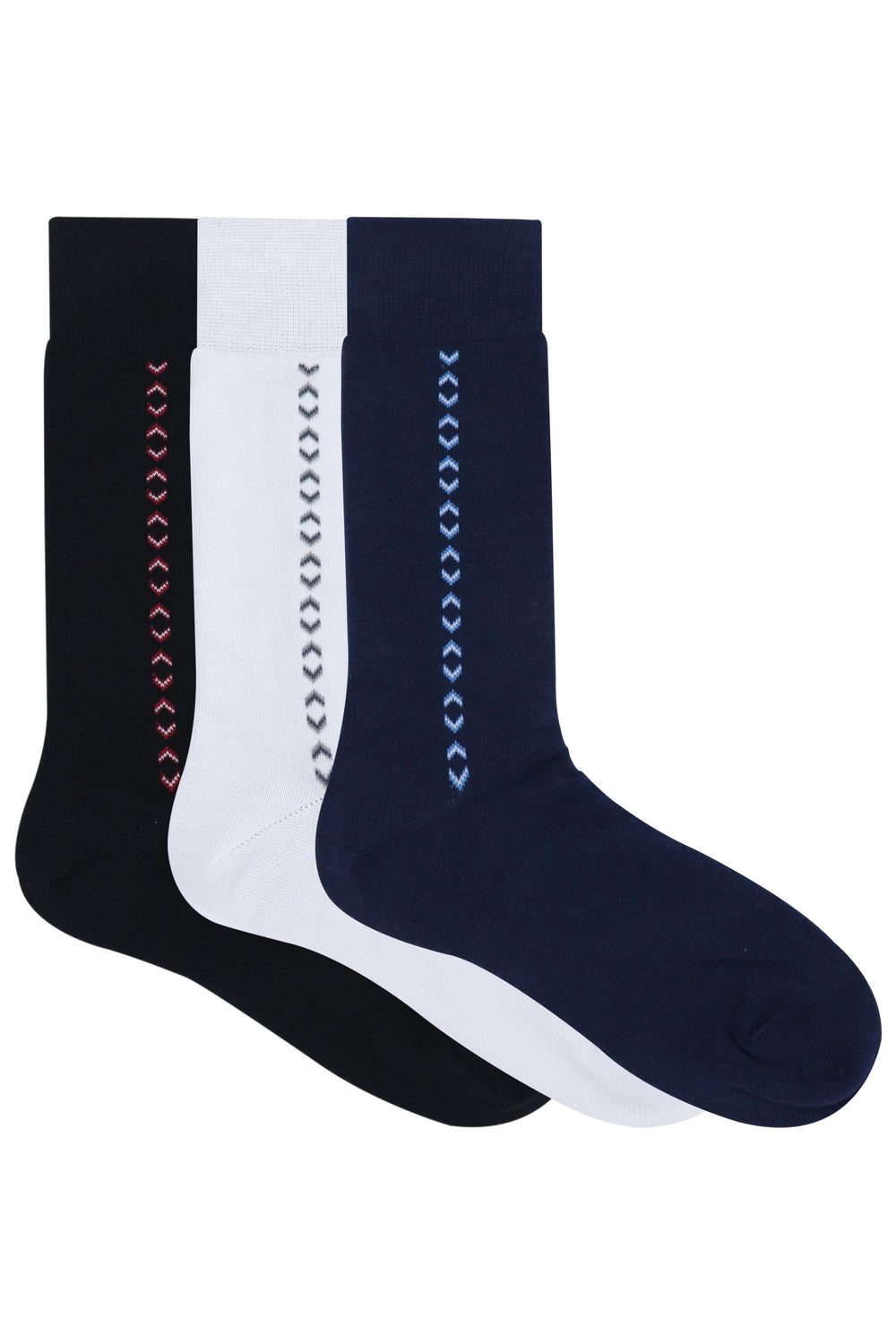 Balenzia Men's Motif Cotton Crew Socks- (Pack of 3 Pairs/1U) (Black,White,Navy) - Balenzia