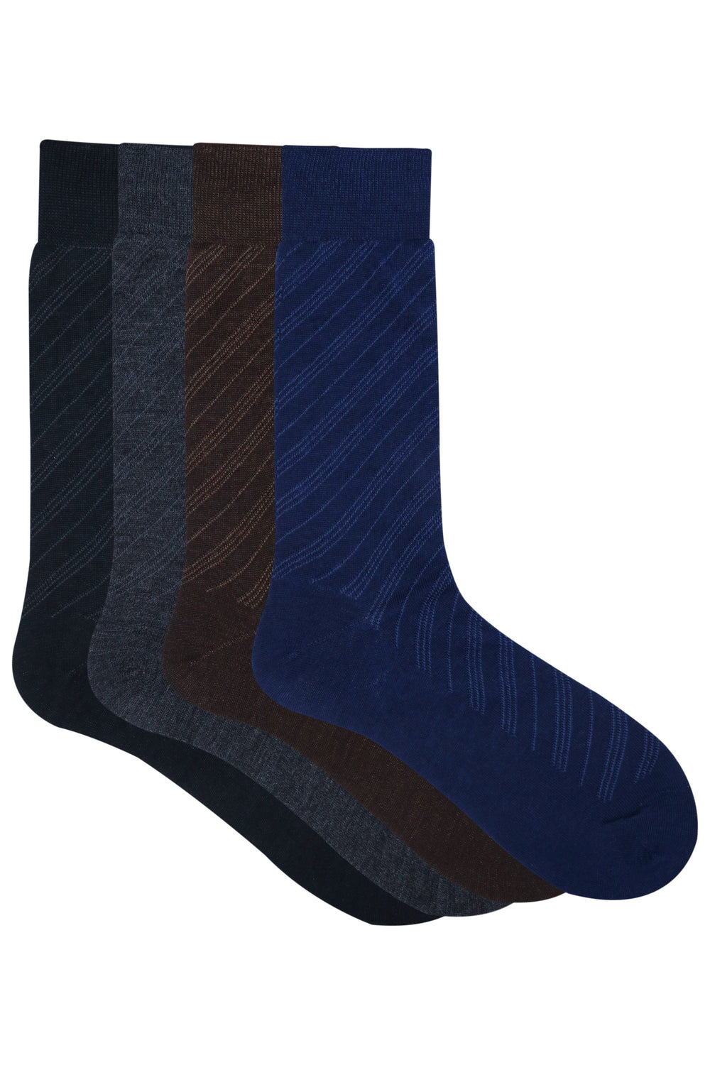 Balenzia Men's Woollen Diagonal Stripes design Crew Socks - Black, Navy, D.Grey,Brown- (Pack of 4 Pairs/1U) - Balenzia