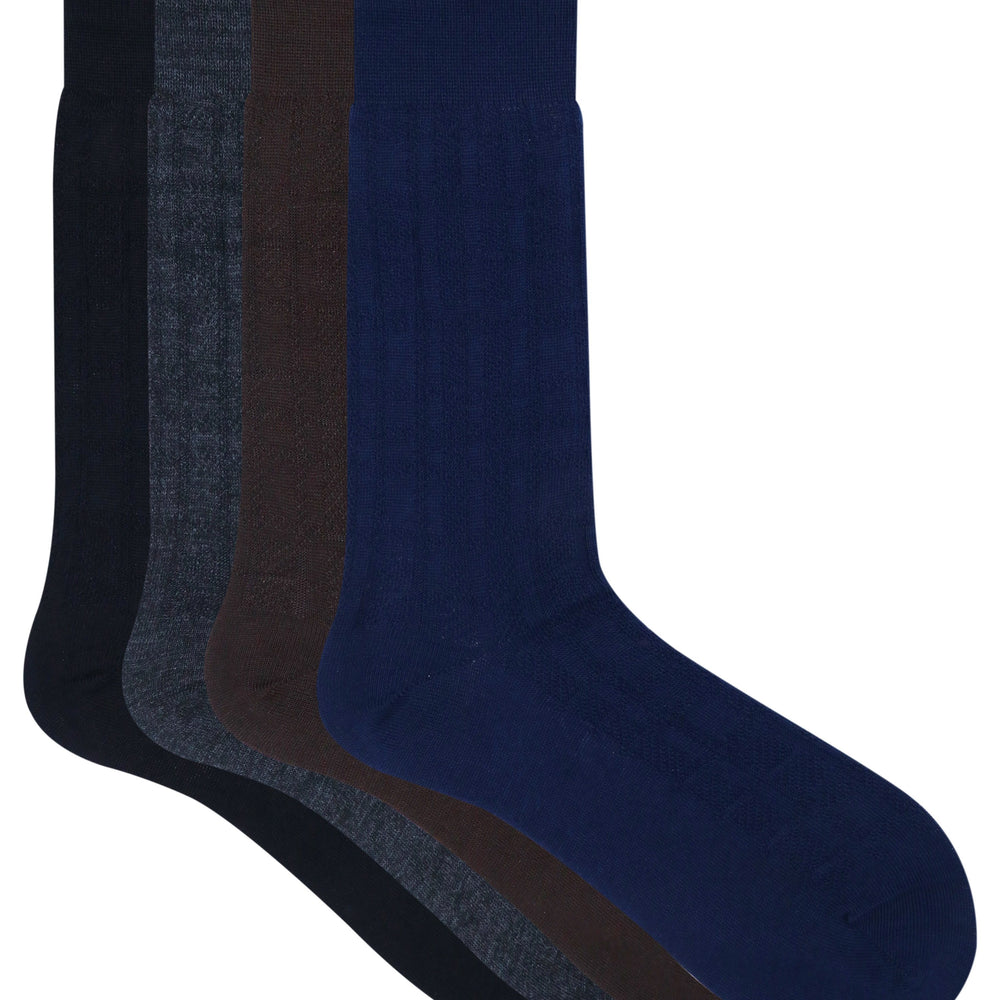 Balenzia Men's Woollen Bold Brick style Crew Socks-Black, Navy, D.Grey,Brown- (Pack of 4 Pairs/1U) - Balenzia