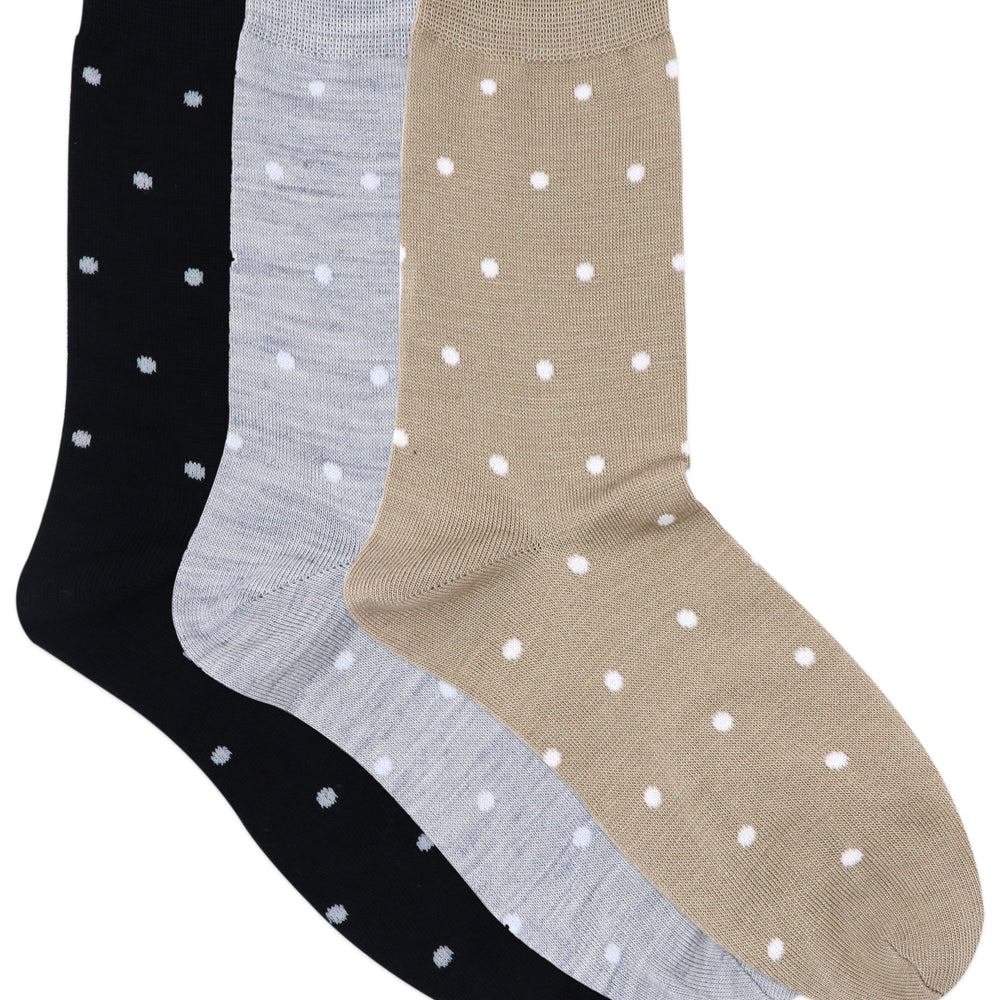 Balenzia Women's Polka Patterned Woolen Toe Socks- Black-L.grey-Beige (Pack of 3 Pairs/1U) - Balenzia