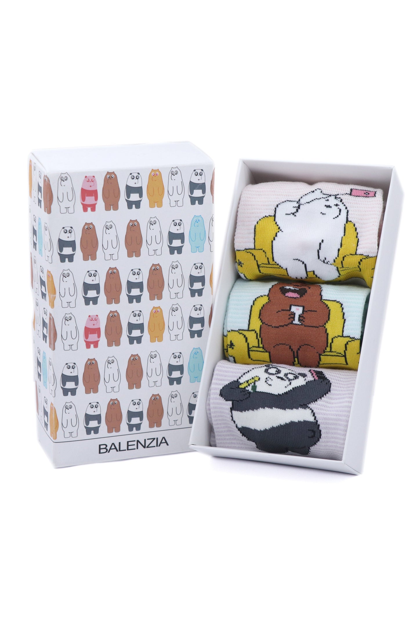 We Bare Bears By Balenzia Low Cut Socks For Women (Pack Of 3 Pairs/1U)-White,D.Grey,Brown - Balenzia