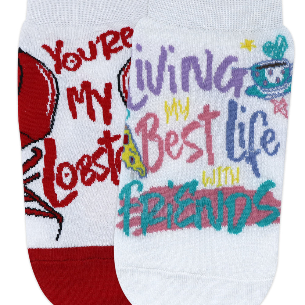Balenzia x Friends "You are my lobster" & "Living my best life with friends" Lowcut socks for women (Pack of 2 Pairs/1U) - White - Balenzia