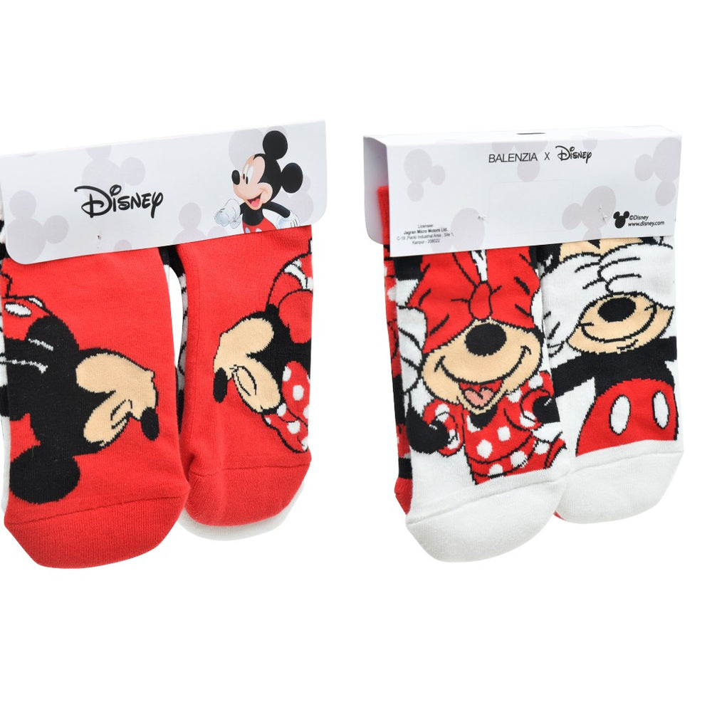 Balenzia x Disney Character Lowcut socks - Mickey & Minnie for Women (Pack of 2 Pairs/1U)(Free Size) Red, White - Balenzia