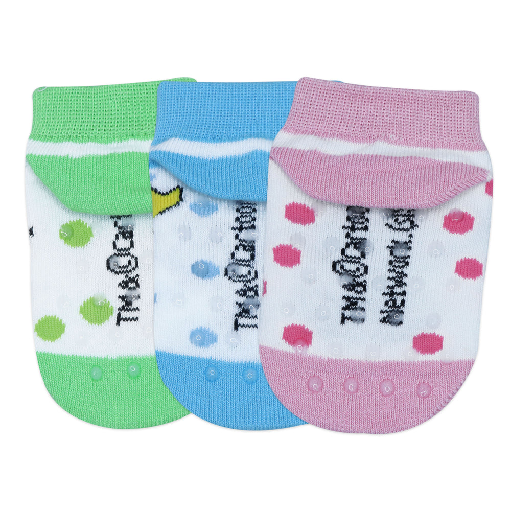 Powerpuff Girls Low Cut Socks by Balenzia for Kids with Anti-Skid Silicone Technology Made with 100% Combed Cotton & Spandex(Pack of 3 Pairs/1U)(1-2 Years)(2-3 Years)-Pink,Blue,Green - Balenzia