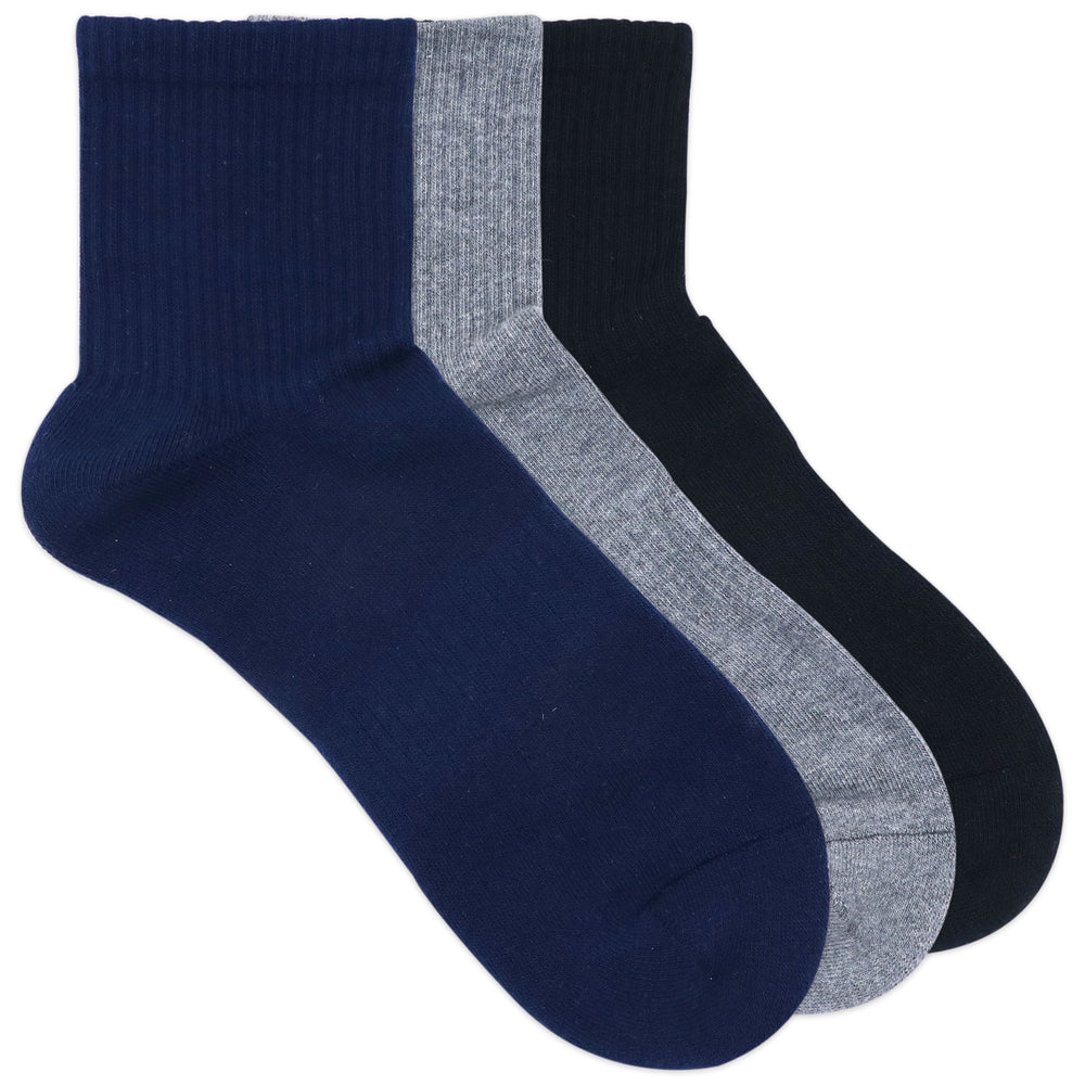 Balenzia Men's Full Cushioned Terry/Towel Ankle Sports Socks, Gym Socks - Black,Navy, L.Grey (Pack of 3 Pairs/1U) - Balenzia