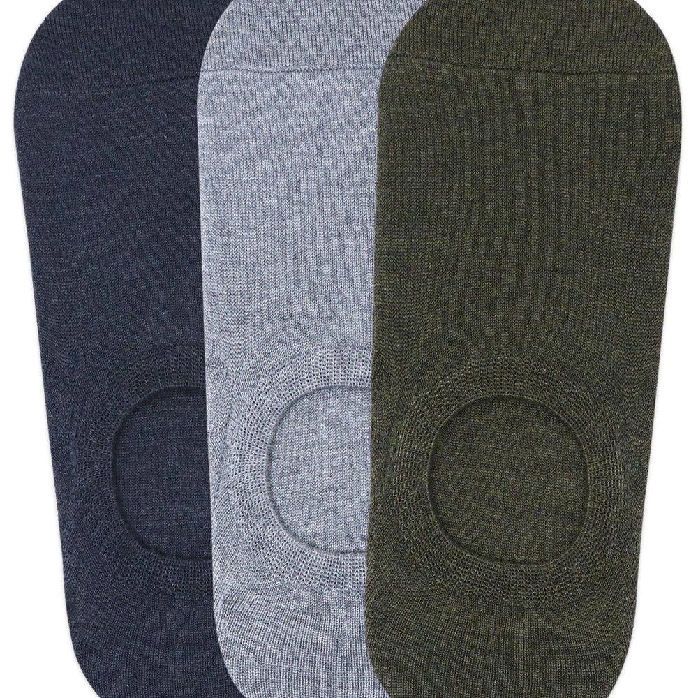 Balenzia Men's Cotton Sneaker Socks with Anti-Slip Silicon System- (Pack of 3 Pairs/1U) (D.Grey,Olive,L.Grey) - Balenzia