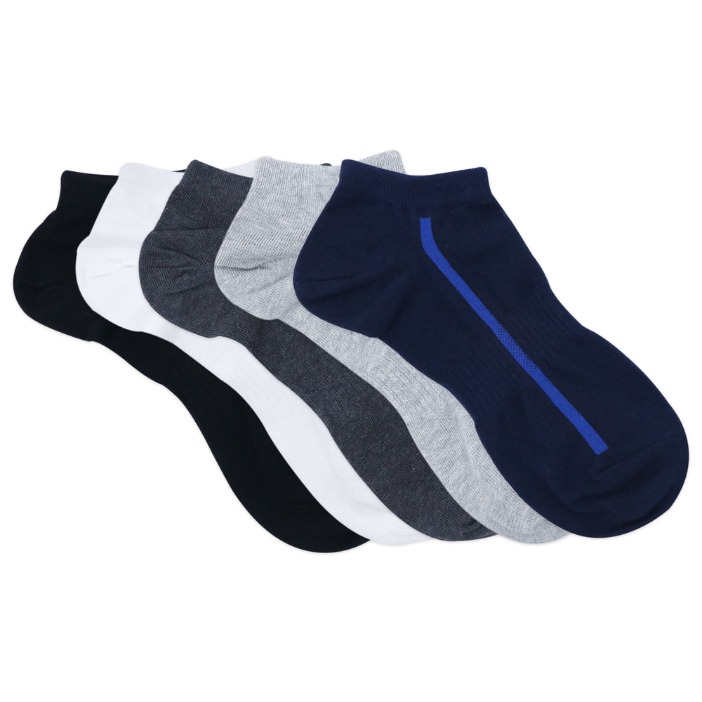 Balenzia Men's Cotton Solid Ankle Socks, Free Size, (Pack of 3 Pairs/1U) (White/Black/L.Grey/D.Grey/Navy) - Balenzia