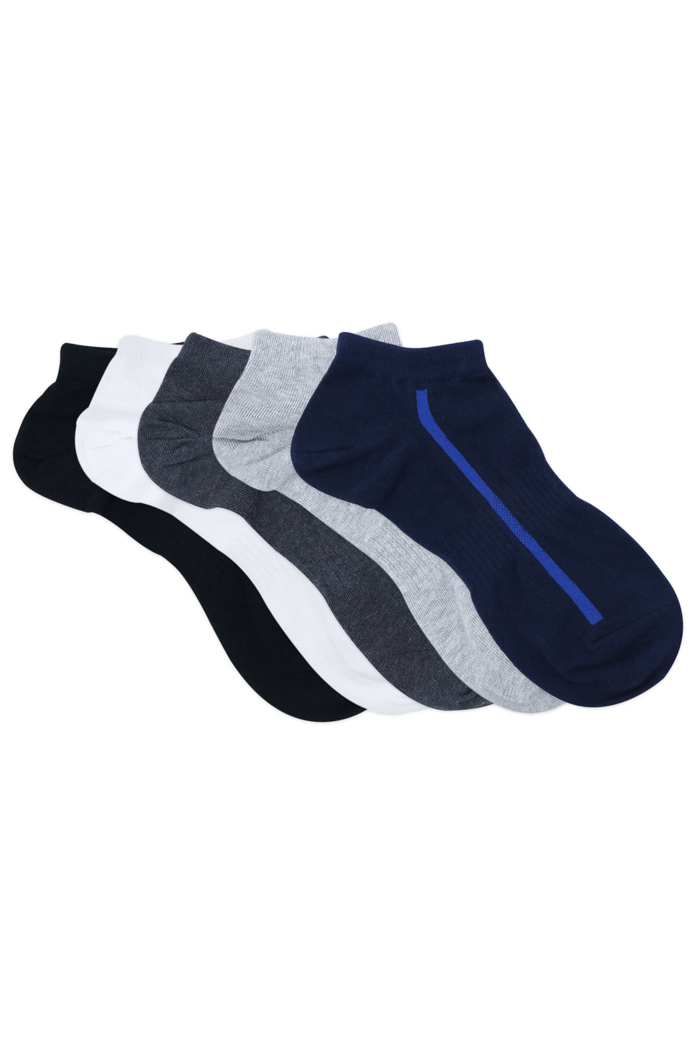 Balenzia Men's Cotton Solid Ankle Socks, Free Size, (Pack of 3 Pairs/1U) (White/Black/L.Grey/D.Grey/Navy) - Balenzia