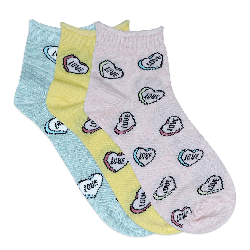 Balenzia Women Combed Cotton Ankle Length Love Socks (Free Size)(Pack of 3/1U)- Green,Yellow,Pink - Balenzia