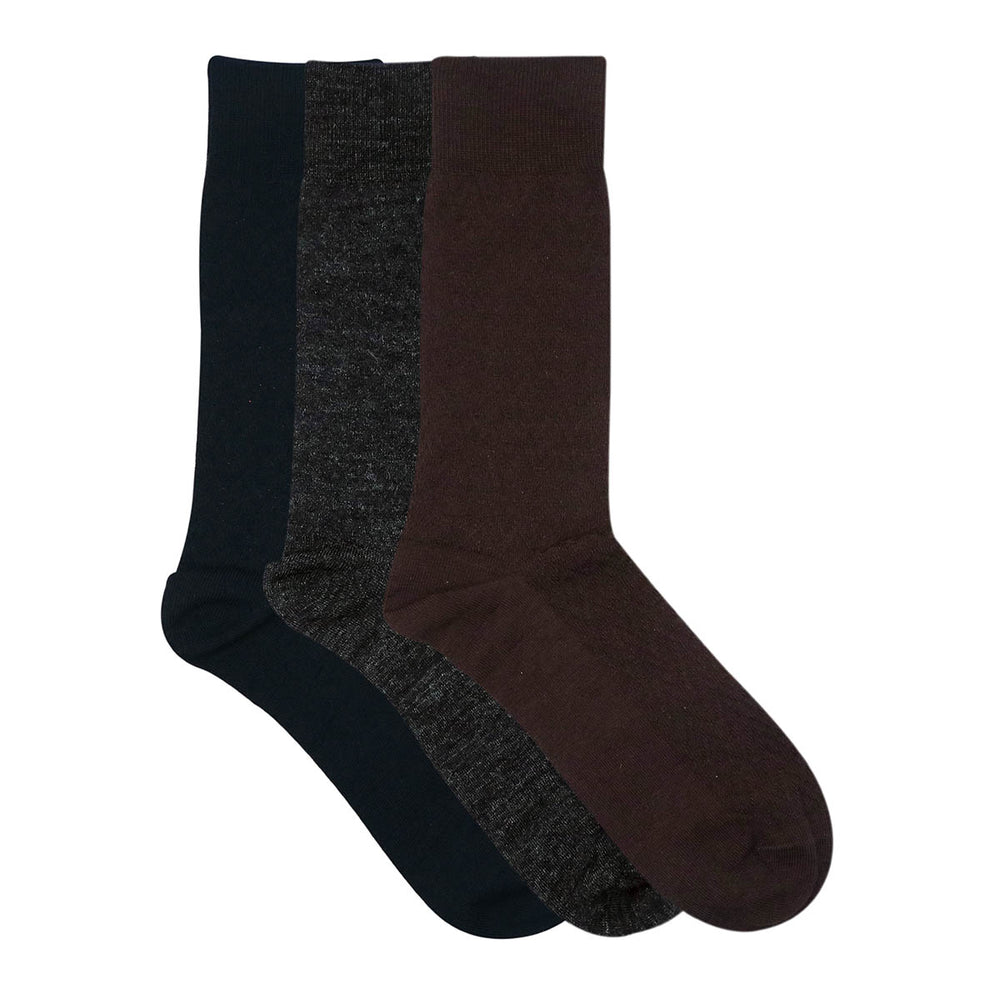 Balenzia Men's Woollen Crew/Calf length Socks(Free Size) Black,Dark Grey,Navy, Brown-(Pack of 3 Pairs/1U) - Balenzia