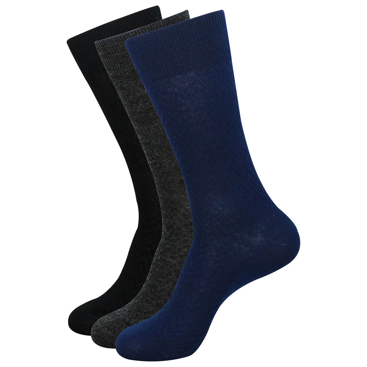 Balenzia Men's Woollen Crew/Calf length Socks(Free Size) Black,Dark Grey,Navy, Brown-(Pack of 3 Pairs/1U) - Balenzia