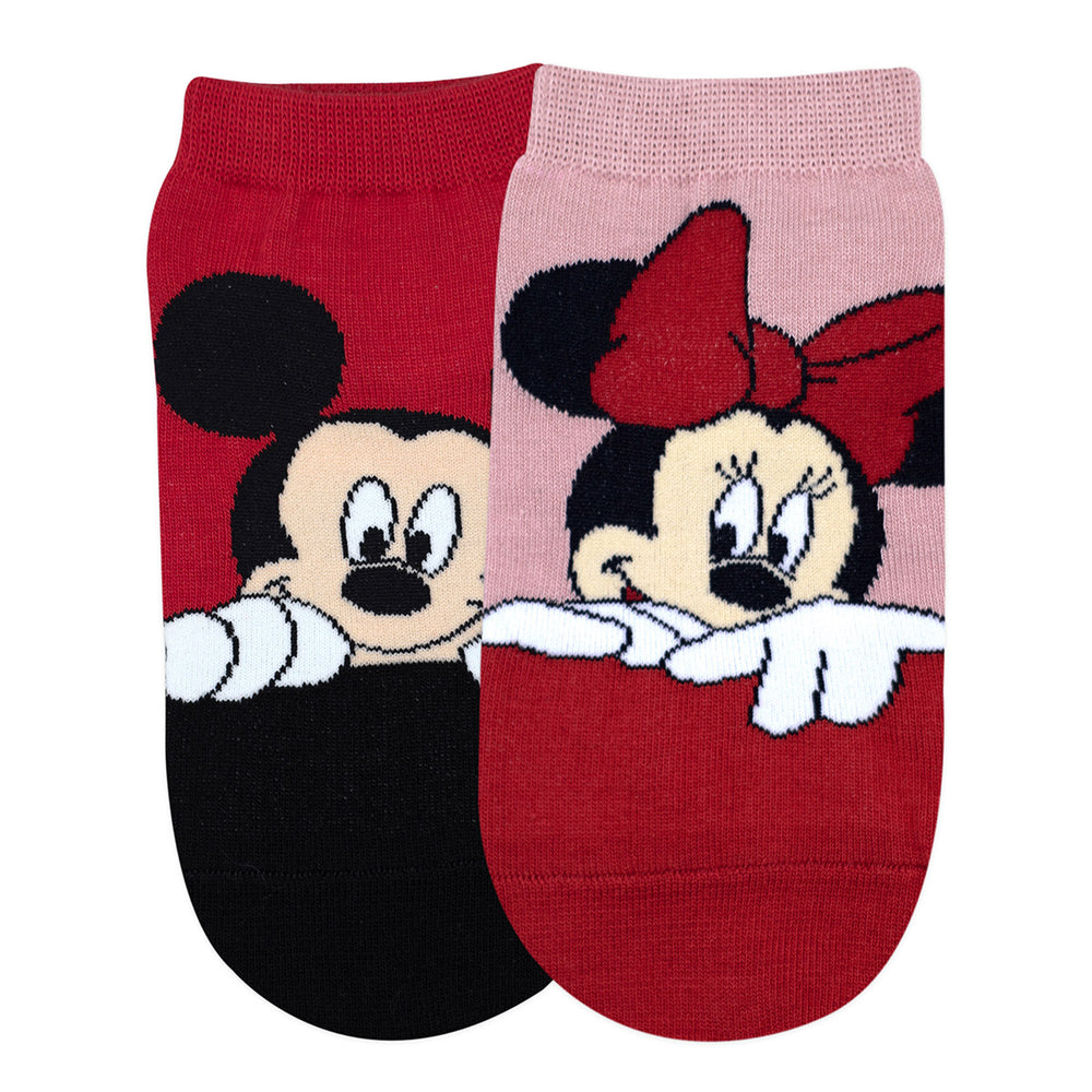 Balenzia x Disney Character Lowcut socks for Women- Mickey & Minnie (Pack of 2 Pairs/1U)(Free Size) Red, Pink - Balenzia