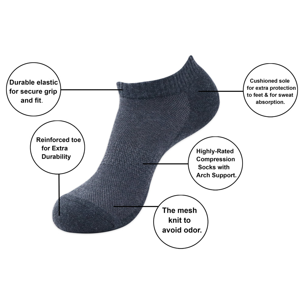 
                      
                        Balenzia Men's Cotton Cushioned Solid Ankle Socks with Mesh Knit, Gym Socks Free -(23 cm)Size, (Pack of 3 Pairs/1U) (Black,Navy,D.Grey) - Balenzia
                      
                    